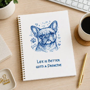 Französische Bulldogge blaue Lineart Kritzelei Fre Notizblock