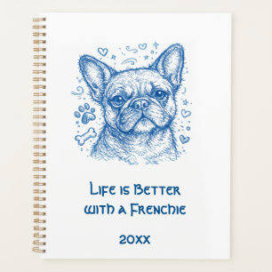 Französische Bulldogge blaue Lineart-Kritzelei Fre Planer