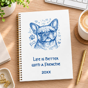 Französische Bulldogge blaue Lineart-Kritzelei Fre Planer