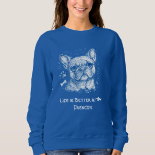 Französische Bulldogge blaue Lineart Kritzelei Fre Sweatshirt