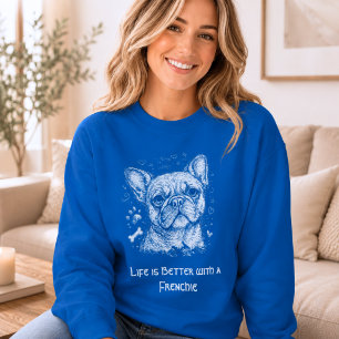 Französische Bulldogge blaue Lineart Kritzelei Fre Sweatshirt
