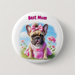 Französische Bulldogge Blumen French Bulldog Button