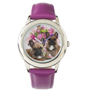 Französische Bulldogge Blumen French Bulldog Feier Armbanduhr