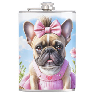 Französische Bulldogge Blumen French Bulldog Flachmann