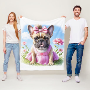 Französische Bulldogge Blumen French Bulldog Fleecedecke