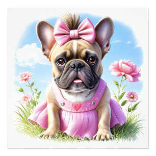 Französische Bulldogge Blumen French Bulldog Fotodruck