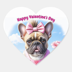Französische Bulldogge Blumen French Bulldog Herz-Aufkleber