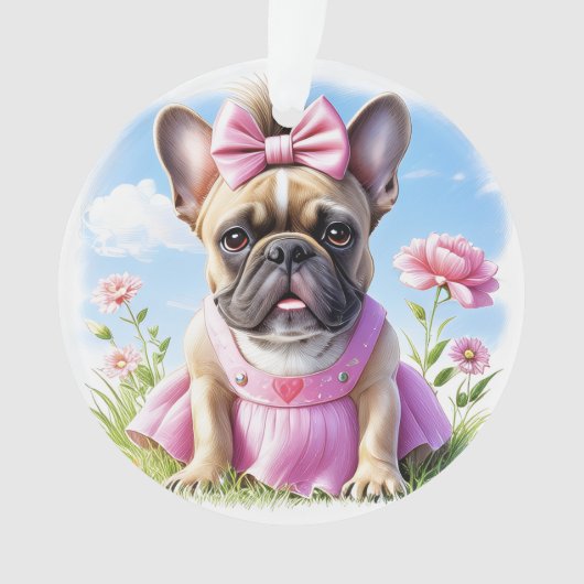 Französische Bulldogge Blumen French Bulldog Ornament (Vorderseite)
