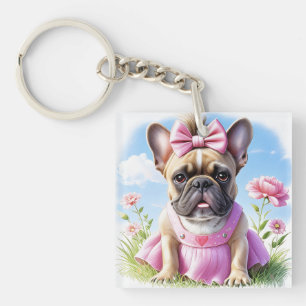 Französische Bulldogge Blumen French Bulldog Schlüsselanhänger
