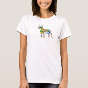 Französische Bulldogge Blumen Silhouette T-Shirt