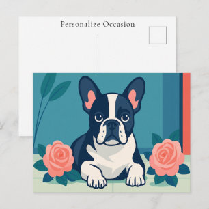 Französische Bulldogge Blumige Kunst Moderne Hunde Feiertagspostkarte