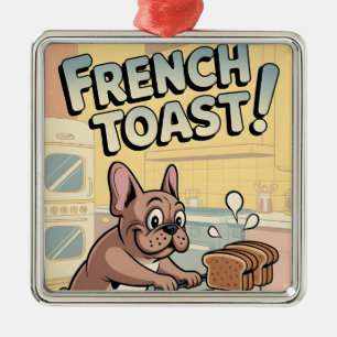 Französische Bulldogge Breakfast Cartoon-Art Ornament Aus Metall