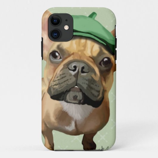 Französische Bulldogge Browns mit grünem Hut Case-Mate iPhone Hülle (Rückseite)