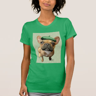 Französische Bulldogge Browns mit grünem Hut T-Shirt