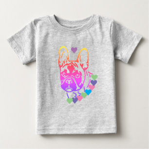 Französische Bulldogge bunte Herzen Valentinstag Baby T-shirt