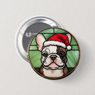 Französische Bulldogge Buntglas Weihnachten Button