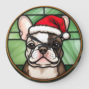 Französische Bulldogge Buntglas Weihnachten Große Wanduhr