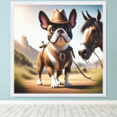 Französische Bulldogge Cowboy mit Pferd Leinwanddruck (Insitu (Holzboden))