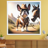 Französische Bulldogge Cowboy mit Pferd Leinwanddruck (Insitu (Wohnzimmer))