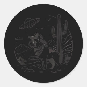 Französische Bulldogge Cowboy UFO Western Runder Aufkleber