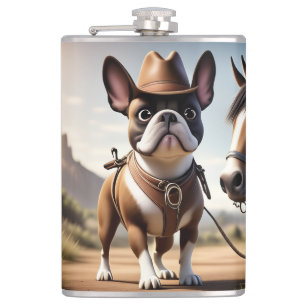 Französische Bulldogge Cowboyhut French Bulldog Flachmann
