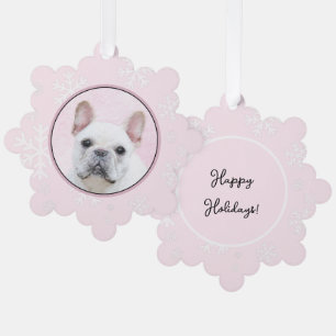 Französische Bulldogge (Creme/Weiß) Malerei - Hund Ornament Karte