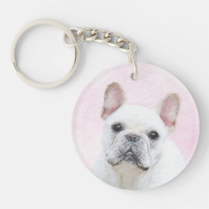 Französische Bulldogge (Creme/Weiß) Malerei - Hund Schlüsselanhänger