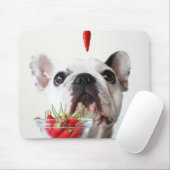 Französische Bulldogge, die einen roten Pfeffer Mousepad (Mit Mouse)