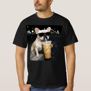 Französische Bulldogge, die eisgekühlten Kaffee tr T-Shirt
