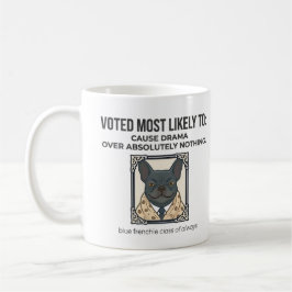 Französische Bulldogge, die wahrscheinlich Drama v Kaffeetasse