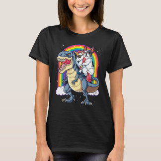 Französische Bulldogge Einhorn Reitender Dinosauri T-Shirt