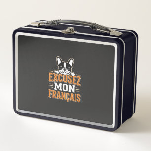 Französische Bulldogge Excusez Mon Franais Design Metall Brotdose