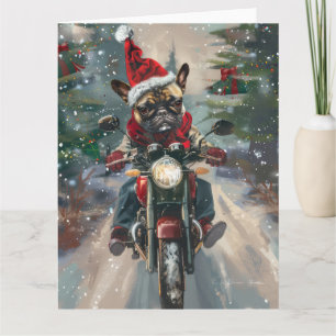 Französische Bulldogge fährt Motorrad Weihnachten Karte