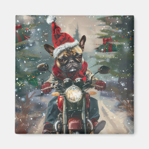 Französische Bulldogge fährt Motorrad Weihnachten Magnet