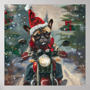 Französische Bulldogge fährt Motorrad Weihnachten Poster