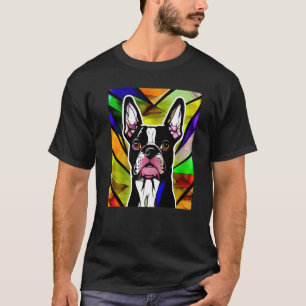 Französische Bulldogge - Farbige Buntglas Pop Art T-Shirt