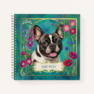 Französische Bulldogge Floral Botanisch Türkis Not Notizblock