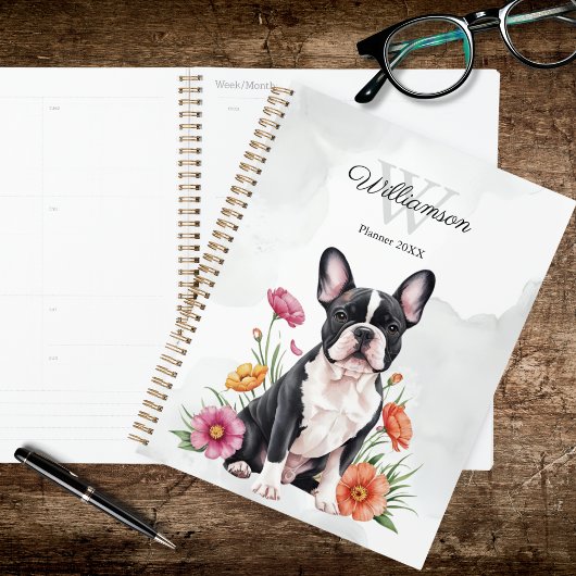 Französische Bulldogge Floral Planer