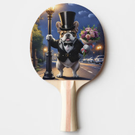 Französische Bulldogge French Bulldog Blumenstrauß Tischtennis Schläger