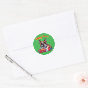 Französische Bulldogge French Bulldog Lichterkette Runder Aufkleber