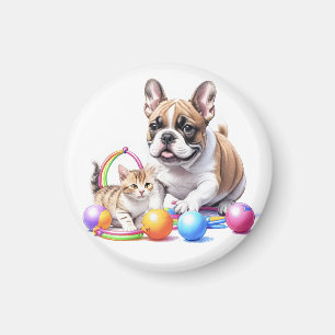 Französische Bulldogge French Bulldog mit Katze Magnet