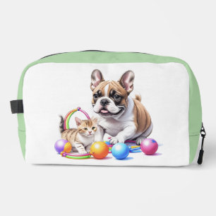 Französische Bulldogge French Bulldog mit Katze Waschbeutel