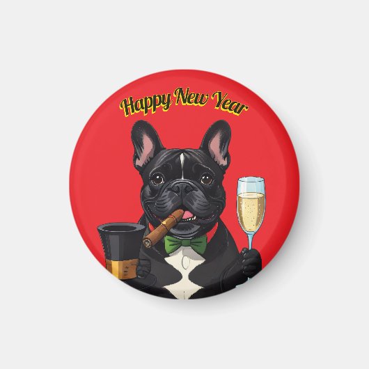 Französische Bulldogge French Bulldog Neujahr Magnet (Vorne)