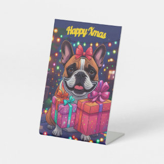 Französische Bulldogge French Bulldog Weihnachten Sockelschild