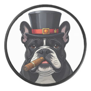Französische Bulldogge French Bulldog Zigarre Eishockey Puck