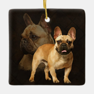 Französische Bulldogge - Frenchie - Brown kariert Keramikornament