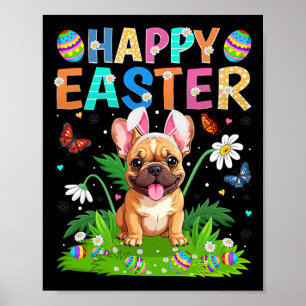 Französische Bulldogge Frohe Ostereier-Suche Bunny Poster