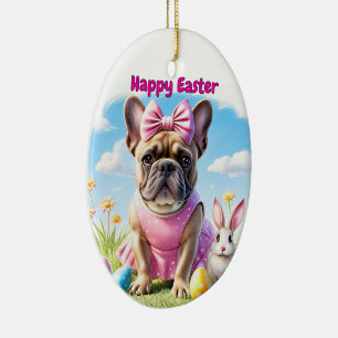 Französische Bulldogge Frohe Ostern French Bulldog Keramik Ornament