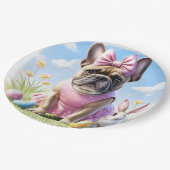 Französische Bulldogge Frohe Ostern French Bulldog Pappteller (Schrägansicht)