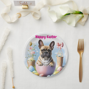Französische Bulldogge Frohe Ostern French Bulldog Pappteller
